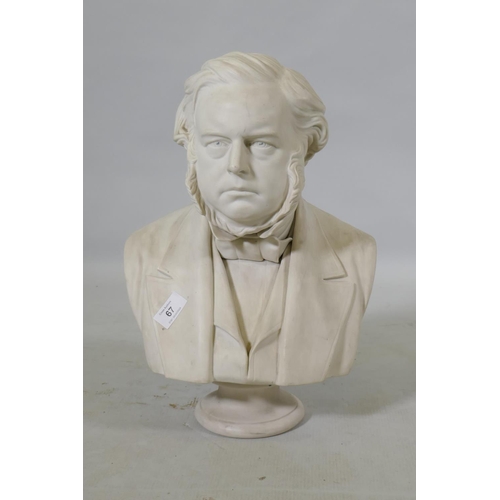 67 - A C19th Parian ware bust of John Bright, impressed, Adams & Co, E.W. Wyon. F, published John Sta... 