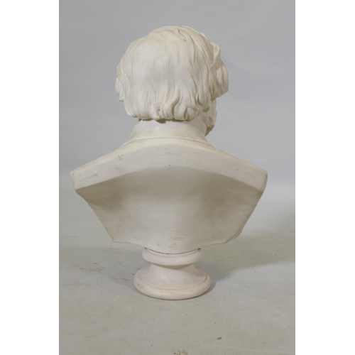 67 - A C19th Parian ware bust of John Bright, impressed, Adams & Co, E.W. Wyon. F, published John Sta... 