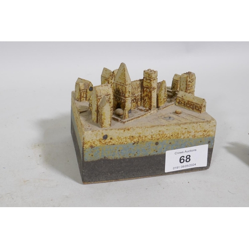 68 - Bryan Newman for Aller Studio pottery, ceramic model of a cathedral, 11 x 0 x 9cm,  and another of o... 