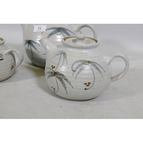 73 - Bryan Newman for Aller Studio Pottery, ceramic teapot, 17cm high, and two smaller