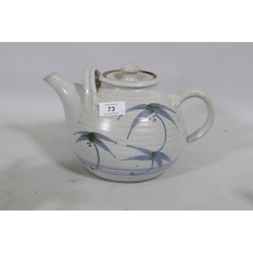 73 - Bryan Newman for Aller Studio Pottery, ceramic teapot, 17cm high, and two smaller