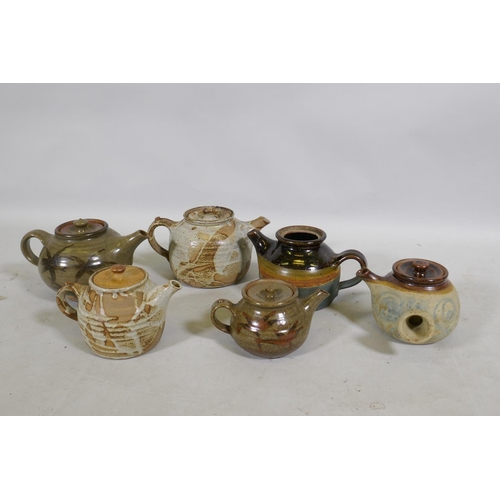 79 - Bryan Newman for Aller Studio Pottery, a collection of six teapots, largest 13cm high