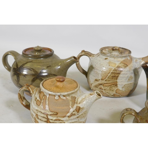 79 - Bryan Newman for Aller Studio Pottery, a collection of six teapots, largest 13cm high