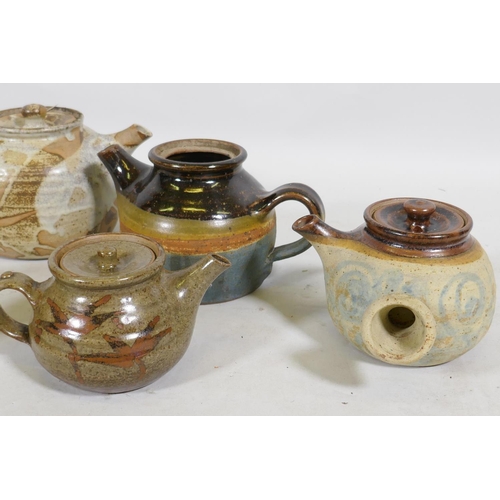 79 - Bryan Newman for Aller Studio Pottery, a collection of six teapots, largest 13cm high