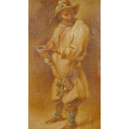 812 - C19th Dutch School, portrait of a gentleman in a white smock, oil on canvas laid on board, 34 x 19cm