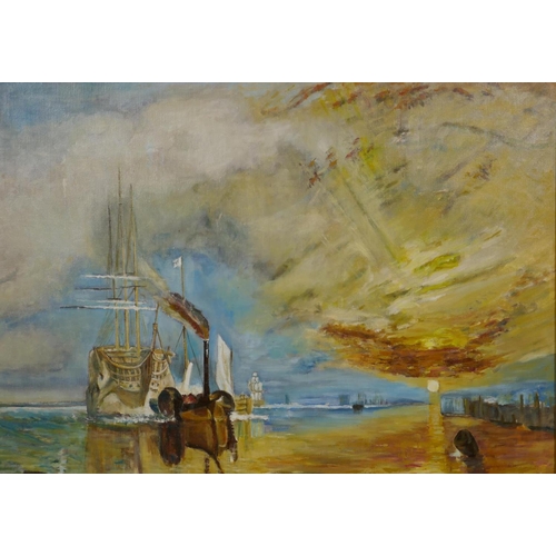 815 - After J.M.W. Turner, (British, 1775-1851), The Fighting Temeraire, copy by S. Edwards, oil on canvas... 