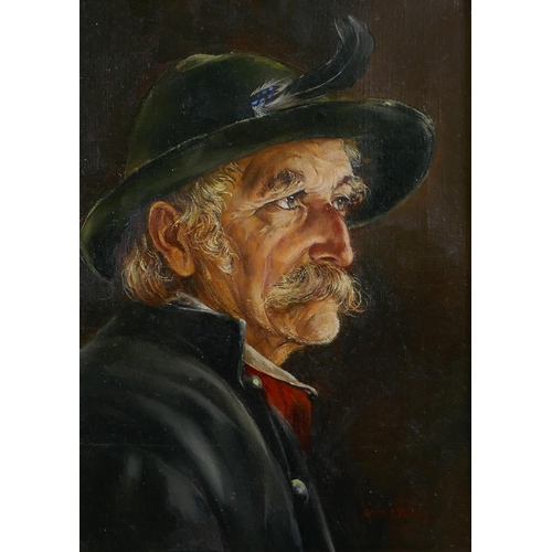 819 - Portrait of a Tyrolean gentleman, signed Gartner, oil on canvas, 25 x 20cm