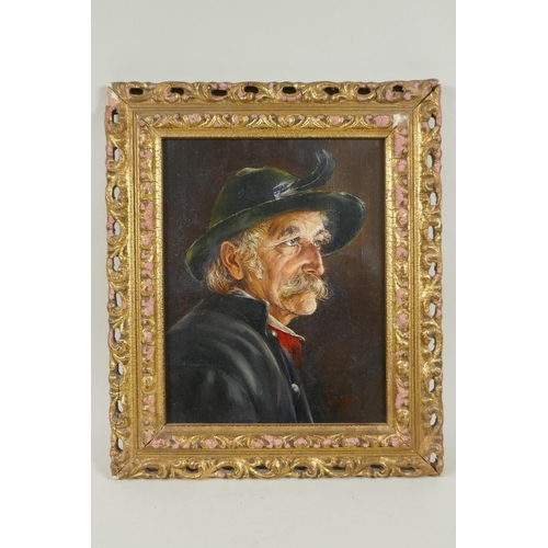 819 - Portrait of a Tyrolean gentleman, signed Gartner, oil on canvas, 25 x 20cm