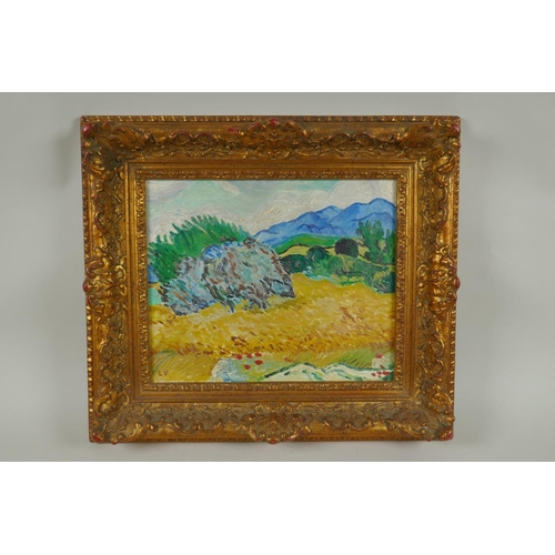 833 - Impressionist style landscape, stamped initials L.V., mid C20th oil on board, 24 x 29cm