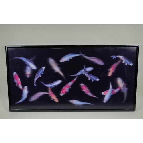 839 - A Lenticular 3D koi pond artwork, titled verso 'Koi Pond II', 86 x 43cm