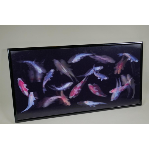 839 - A Lenticular 3D koi pond artwork, titled verso 'Koi Pond II', 86 x 43cm