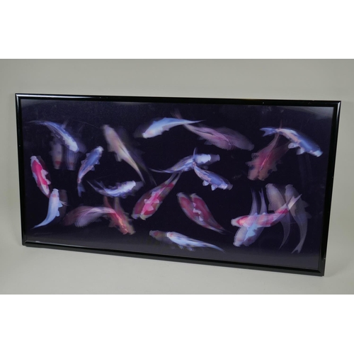 839 - A Lenticular 3D koi pond artwork, titled verso 'Koi Pond II', 86 x 43cm