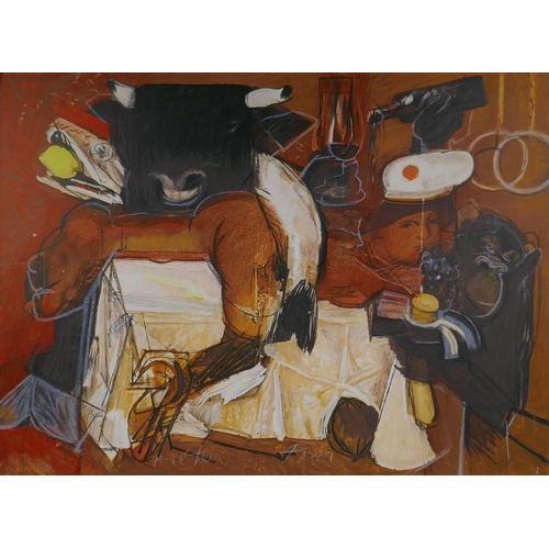 840 - After Julio Pomar, abstract still life, signed within the plate, lithograph on paper laid on ca... 