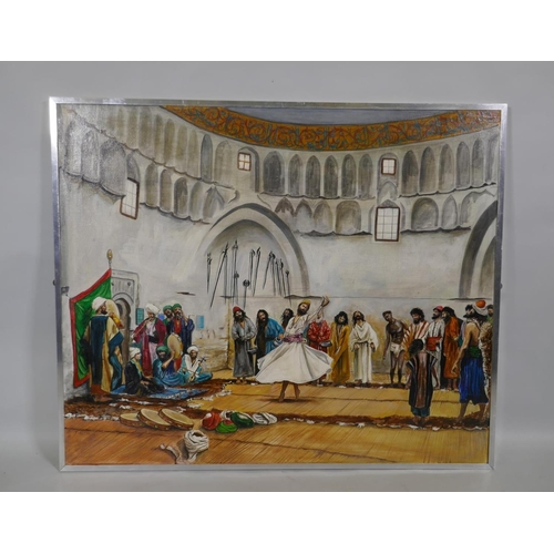 843 - T. Altemim, Oriental court dervish and musicians, oil on canvas, 91 x 76cm