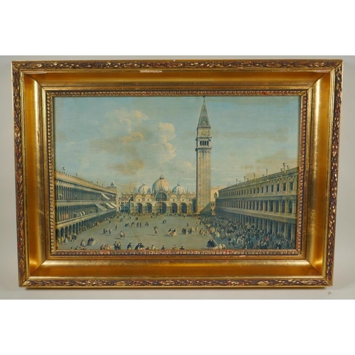 852 - A gilt composition gallery frame, containing a print laid on board of St Mark's Square, Venice, in t... 