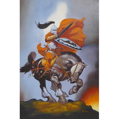 855 - After Frank Frazetta, (American, 1928-2010), Princess of Mars and Outlaws of Torn, two unframed oils... 