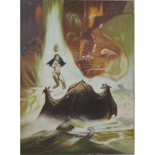 856 - After Frank Frazetta, (American, 1928-2010), At the Earth's Core, Snow Giants and Silver Warrior, th... 