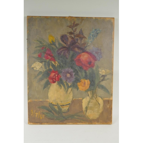 862 - Still life, a vase of flowers, 1965, unframed, oil on canvas