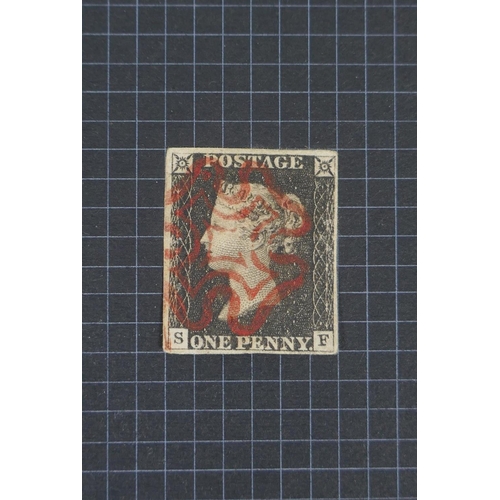 87 - An album of C19th to early C20th British stamps to include a Penny Black with four good margins and ... 