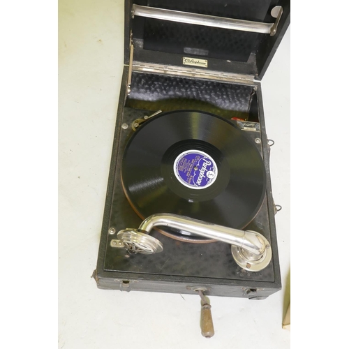 89 - A vintage Cliftophone portable gramophone and a quantity of 1930s/40s swing and band 78s