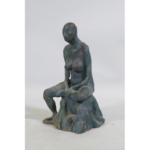 90 - A glazed ceramic sculpture, nude female, impressed MJ, 30cm high