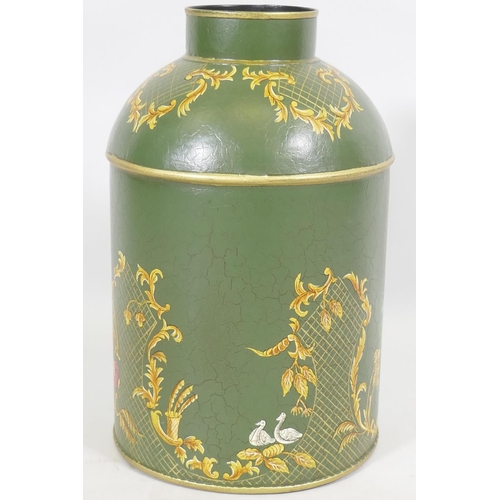 96 - A toleware canister with cloisonne decoration, 36cm high