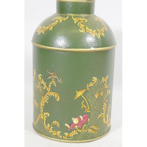 96 - A toleware canister with cloisonne decoration, 36cm high