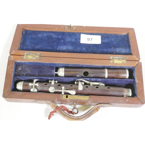 97 - A piccolo in wood case,AF, 30cm long