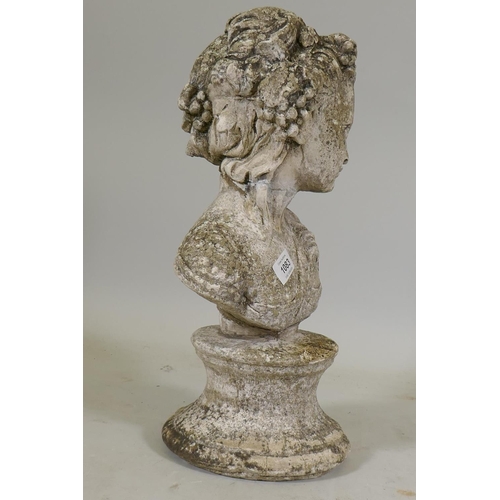 1083 - A vintage reconstituted stone/garden bust, AF broken/repaired, 45cm high