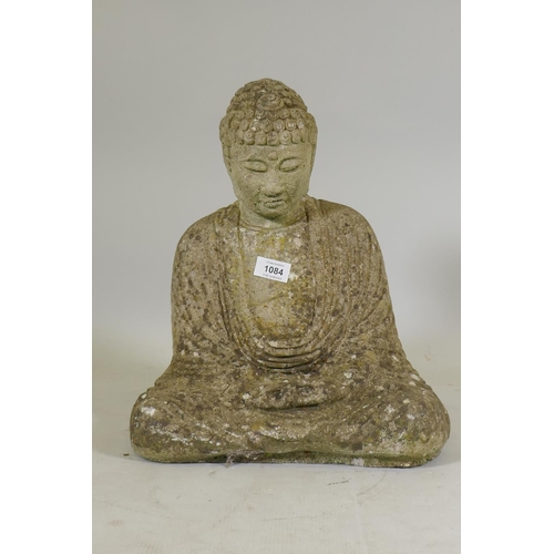 1084 - A vintage reconstituted stone/concrete figure of Buddha, 40cm high