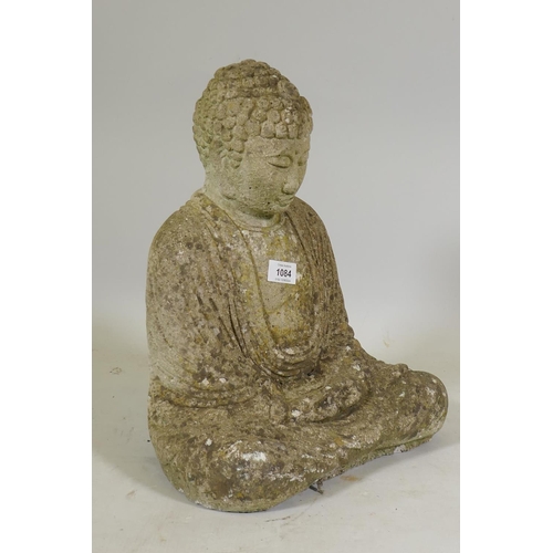 1084 - A vintage reconstituted stone/concrete figure of Buddha, 40cm high