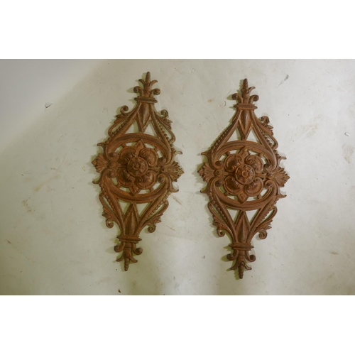 1087 - Pair of antique French cast iron wall appliques, 80 x 37cm