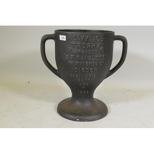 1088 - A vintage American cast iron trophy, awarded to B.F. Fairless by friends of Ciscor, Springfield, Ohi... 