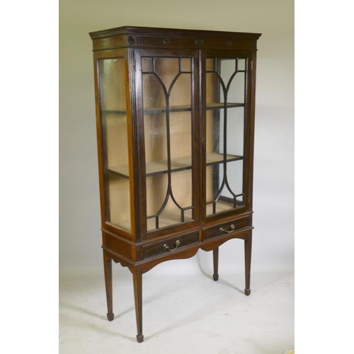 1097 - A Victorian mahogany Adam style display cabinet and two drawers with carved frieze over two astragal... 