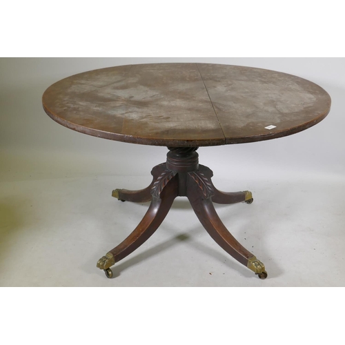 1105 - A Victorian mahogany tilt top breakfast table, raised on a twisted column and four splay supports, 1... 