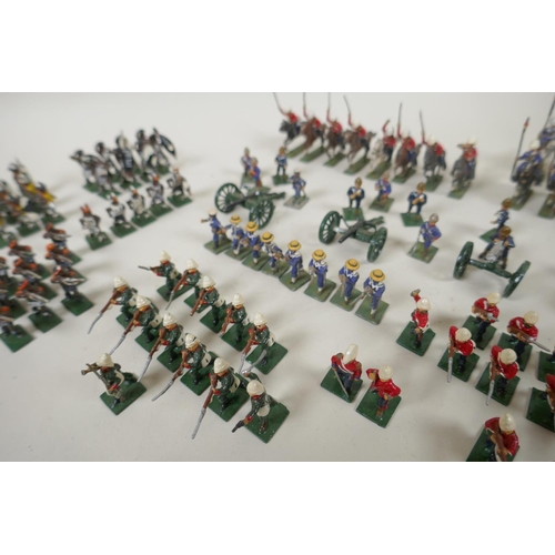 111 - A large collection of 22mm painted lead figures from the Zulu war, including British soldiers and ar... 