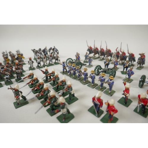 111 - A large collection of 22mm painted lead figures from the Zulu war, including British soldiers and ar... 