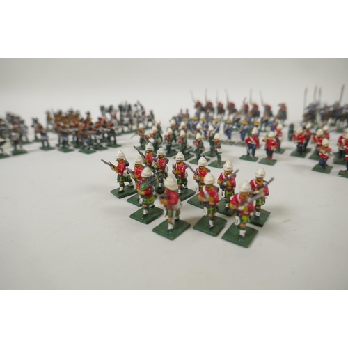 111 - A large collection of 22mm painted lead figures from the Zulu war, including British soldiers and ar... 