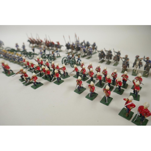 111 - A large collection of 22mm painted lead figures from the Zulu war, including British soldiers and ar... 