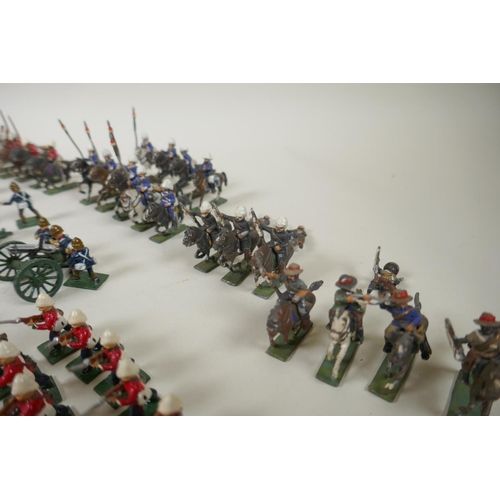 111 - A large collection of 22mm painted lead figures from the Zulu war, including British soldiers and ar... 