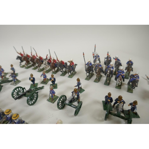 111 - A large collection of 22mm painted lead figures from the Zulu war, including British soldiers and ar... 