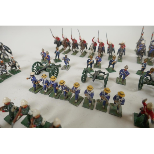 111 - A large collection of 22mm painted lead figures from the Zulu war, including British soldiers and ar... 