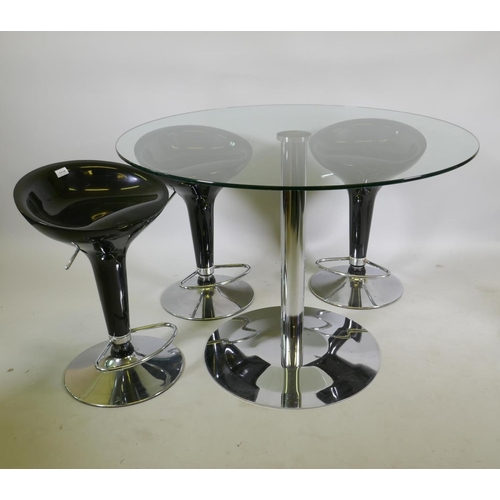 1119 - A John Lewis contemporary glass top table (detachable top) on a chrome base and three height adjusta... 