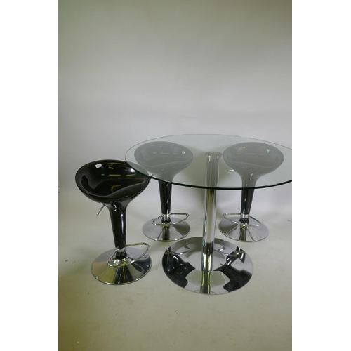 1119 - A John Lewis contemporary glass top table (detachable top) on a chrome base and three height adjusta... 