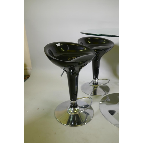 1119 - A John Lewis contemporary glass top table (detachable top) on a chrome base and three height adjusta... 