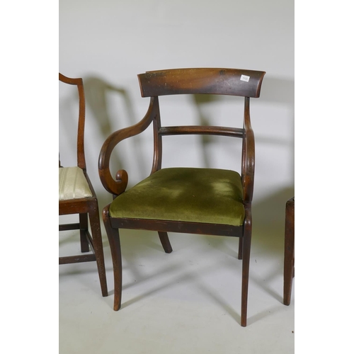 1123 - A pair of C19th Hepplewhite style side chairs with pierced splat backs and scroll arm elbow chair