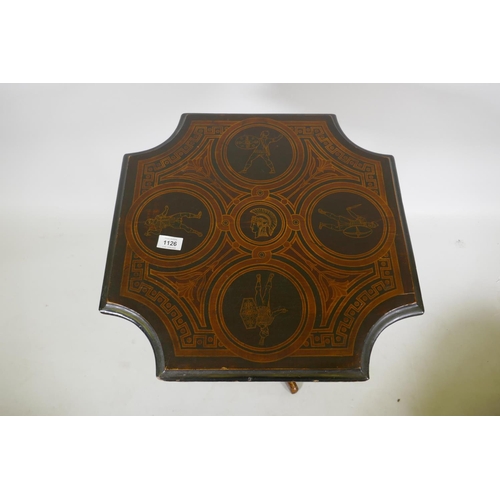 1126 - C19th tilt top occasional table with painted neo-classical decoration in imitation of inlay, raised ... 