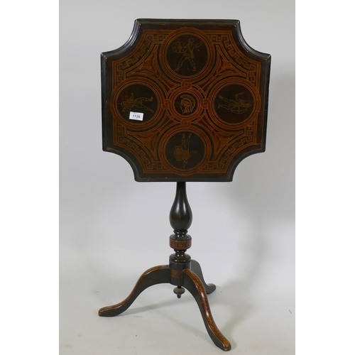 1126 - C19th tilt top occasional table with painted neo-classical decoration in imitation of inlay, raised ... 