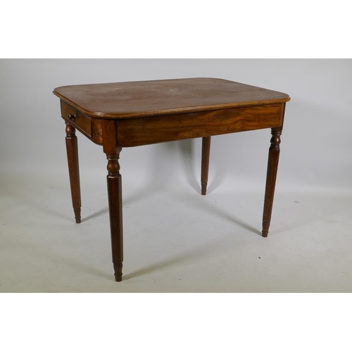 1131 - A Georgian mahogany centre table with drawer to each end, raised on tapering supports, adapted, 98 x... 