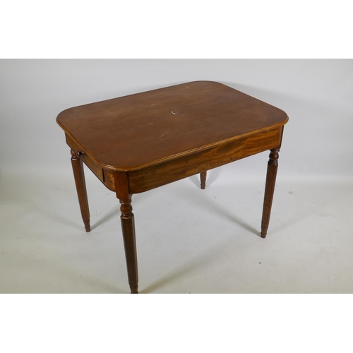 1131 - A Georgian mahogany centre table with drawer to each end, raised on tapering supports, adapted, 98 x... 